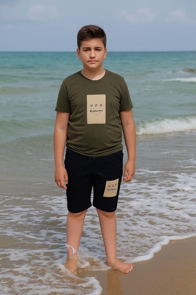 Erkek Çocuk Yeşil Burberry İkili Takım  (1-F)