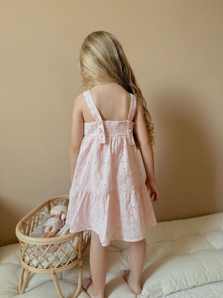 Kız Çocuk Pembe Koton Elbise (ASTARLI)  (6-B) 7/8
