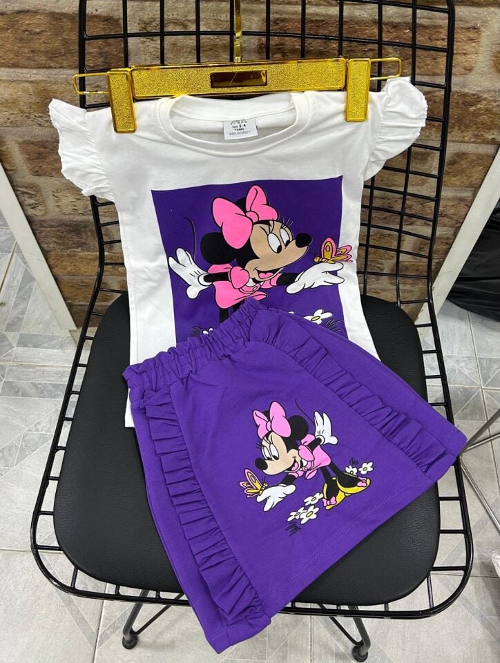 Kız Çocuk Minnie Mor Etekli Takım