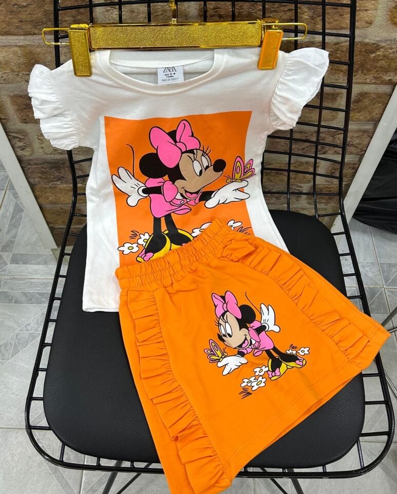 Kız Çocuk Minnie Turuncu Etekli Takım