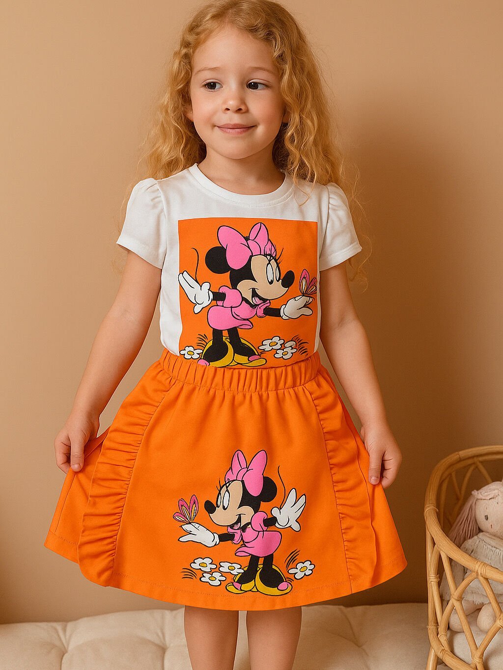 Kız Çocuk Minnie Turuncu Etekli Takım  (6-F)