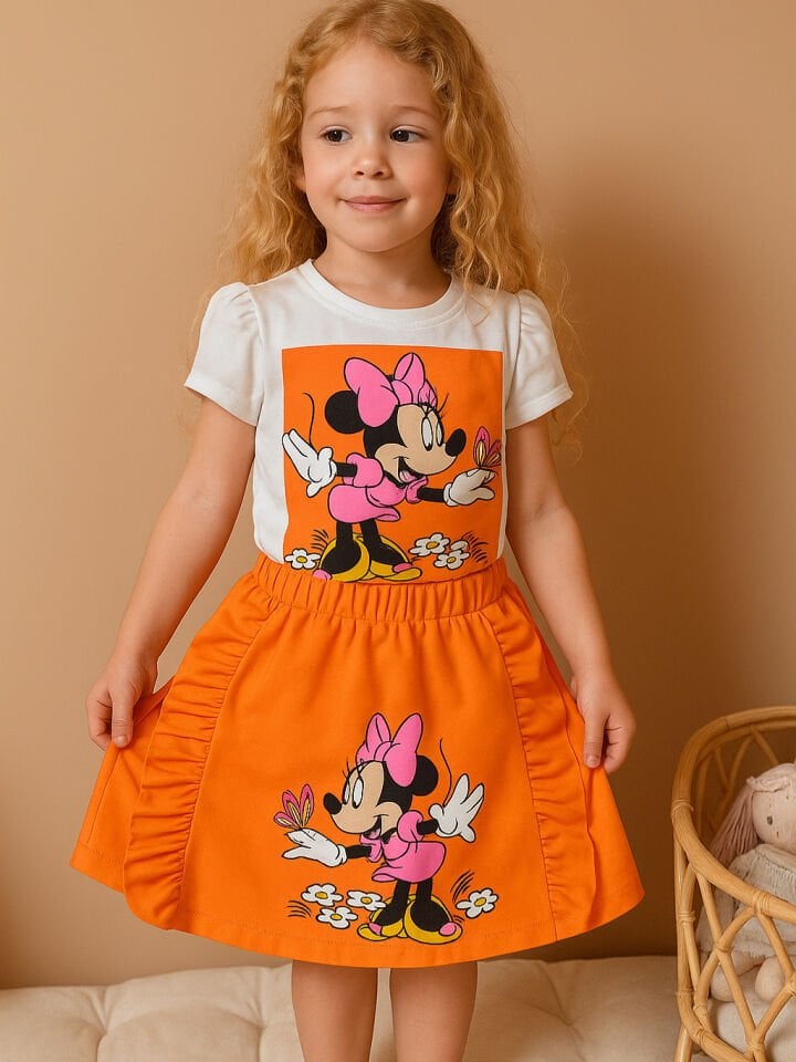 Kız Çocuk Minnie Turuncu Etekli Takım