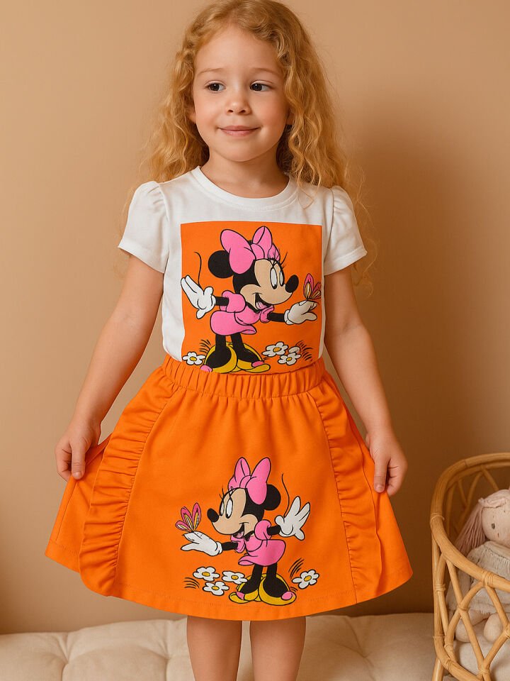 Kız Çocuk Minnie Turuncu Etekli Takım  (6-F)