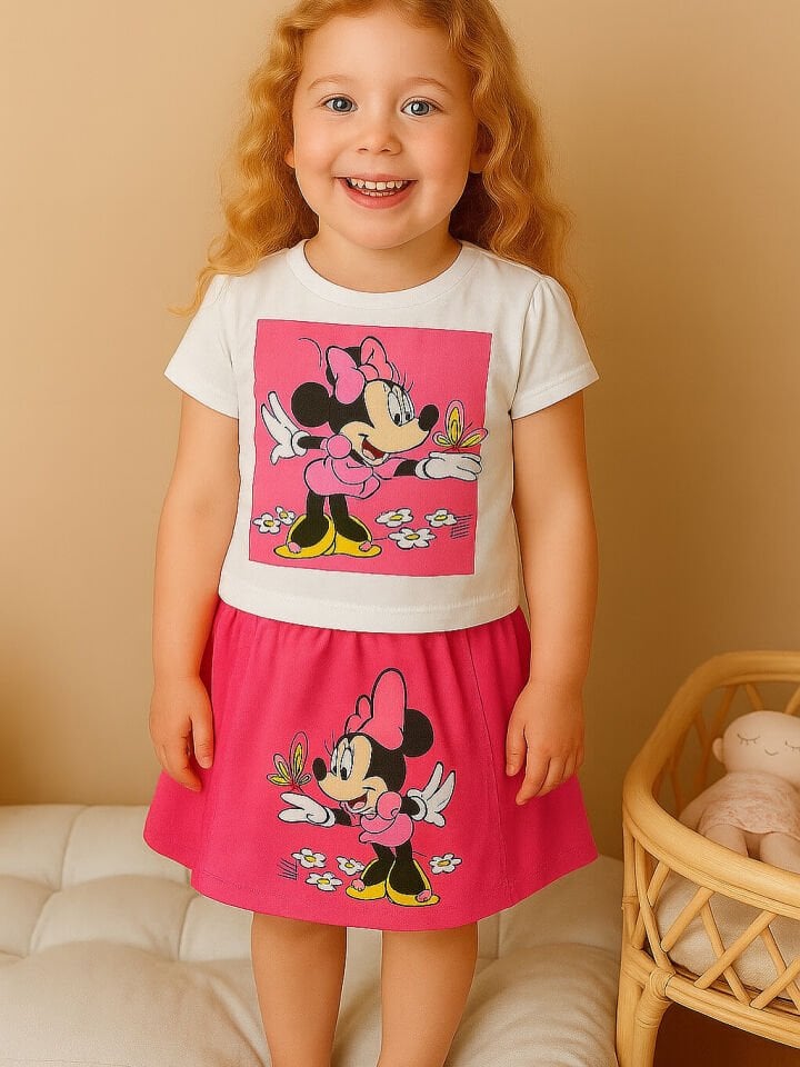 Kız Çocuk Minnie Fuşya Etekli Takım
