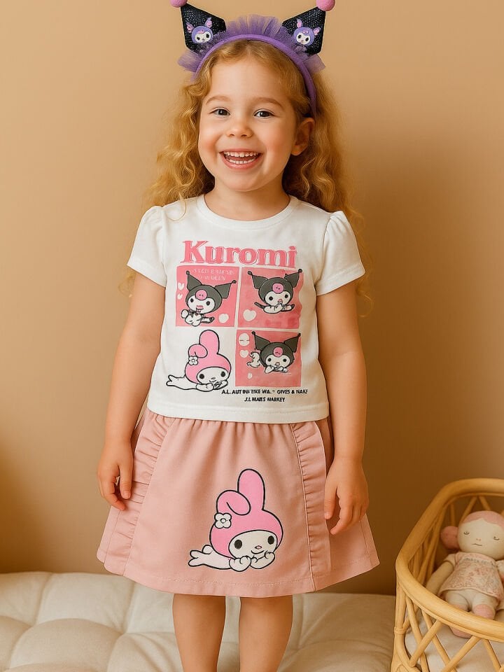 Kız Çocuk Kuromi Pembe Etekli Takım