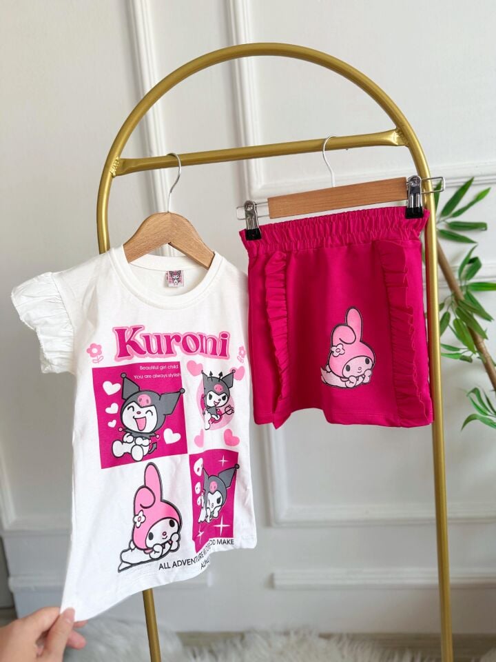 Kız Çocuk Kuromi Fuşya Etekli Takım