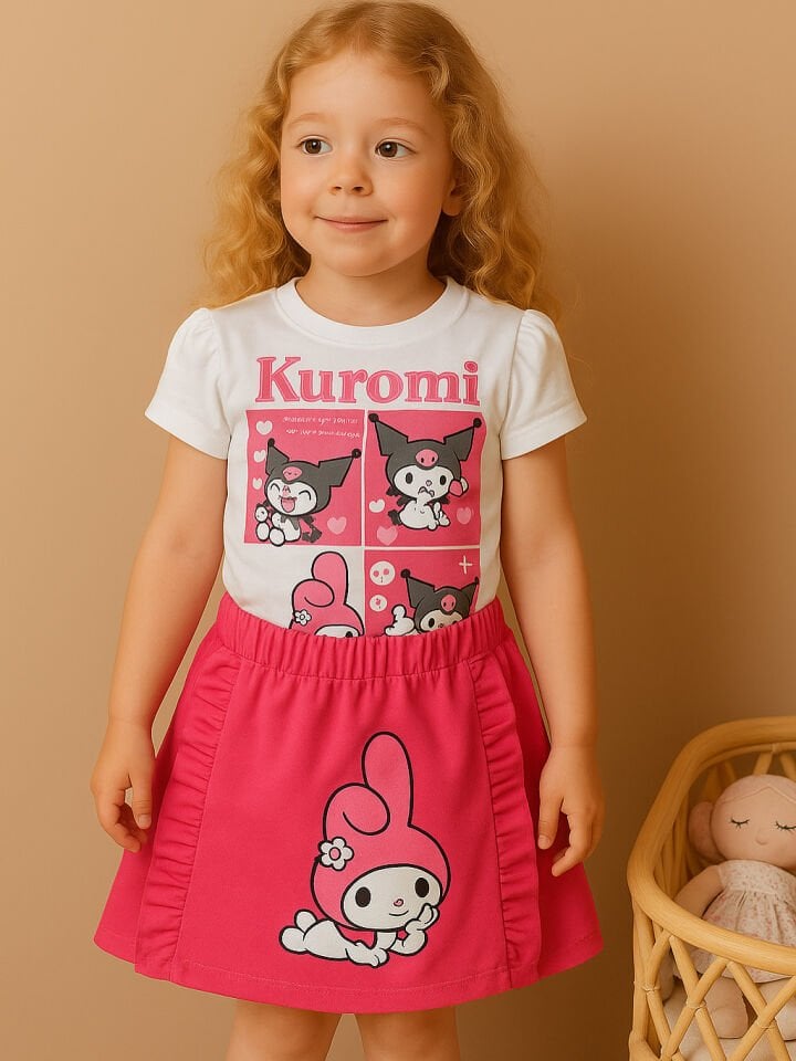 Kız Çocuk Kuromi Fuşya Etekli Takım