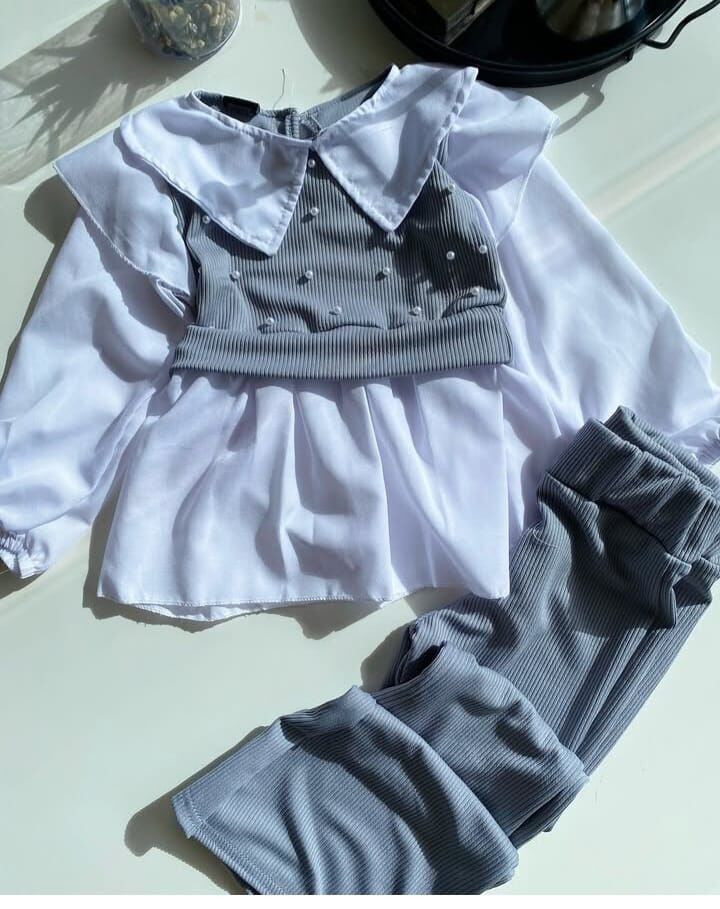 Bebe Yaka Gövdesi Ve Pantalonu Jarse Gömlek  Takım  Gri  (6-G)