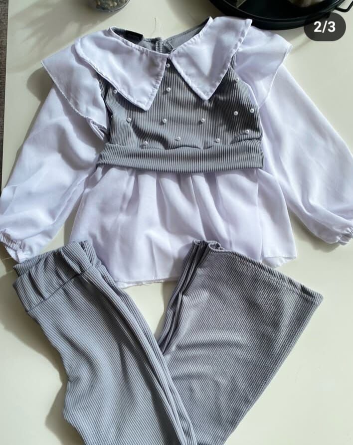 Bebe Yaka Gövdesi Ve Pantalonu Jarse Gömlek  Takım  Gri  (4-C)