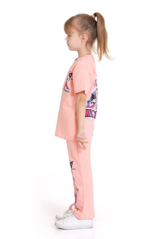 Kız Çocuk Kuromi Arka Baskılı İkili Uzun Takım Somon(4-E)