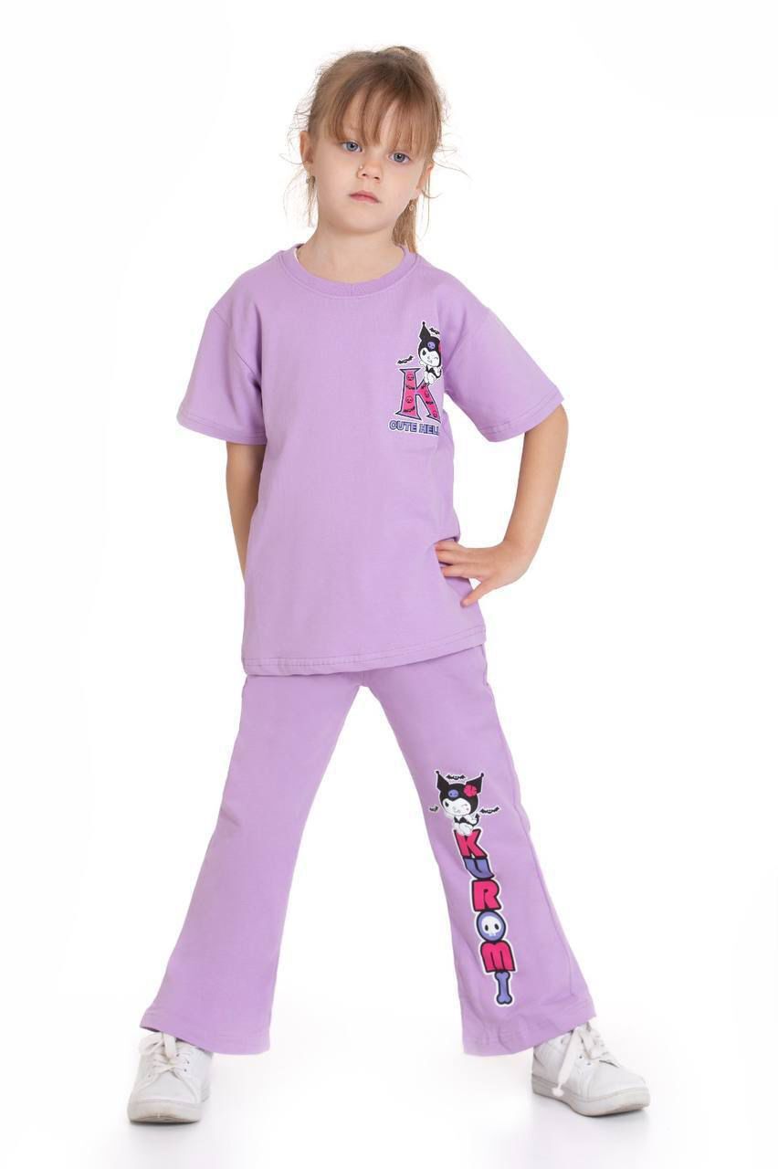 Kız Çocuk Kuromi Arka Baskılı İkili Uzun Takım Lila (4-E)