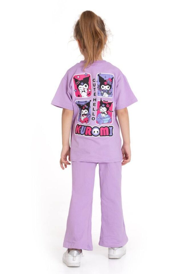 Kız Çocuk Kuromi Arka Baskılı İkili Uzun Takım Lila (4-E)