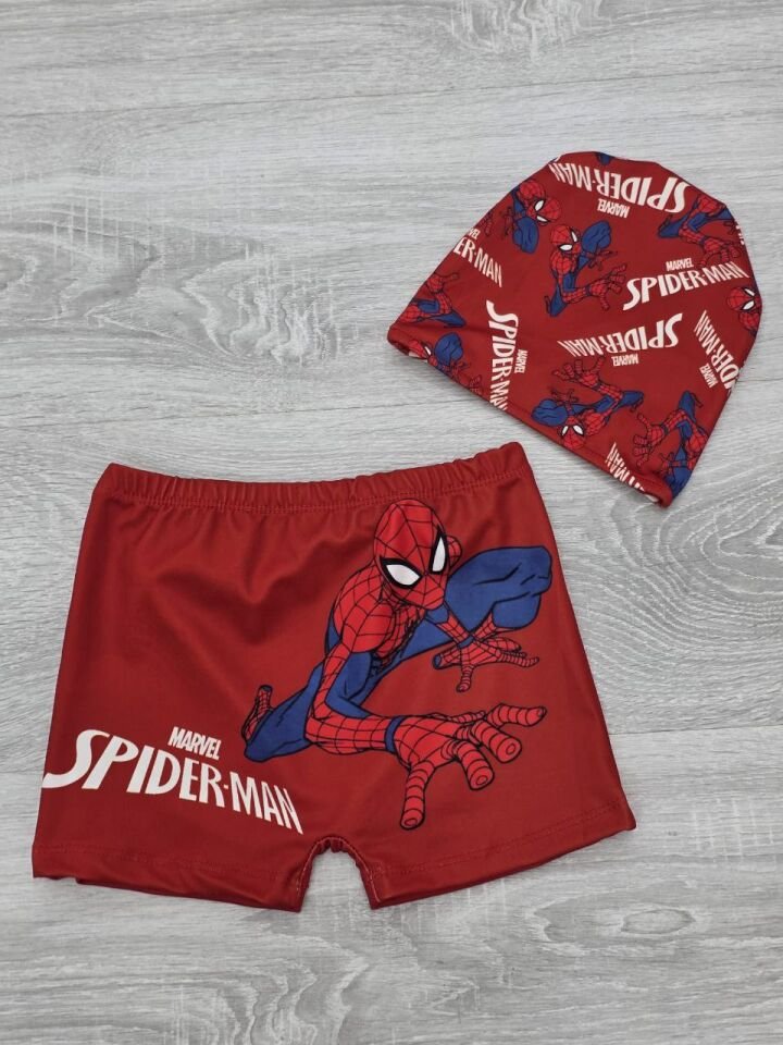 Erkek Çocuk Spiderman Boneli Şort Mayo Kırmızı (2-G)