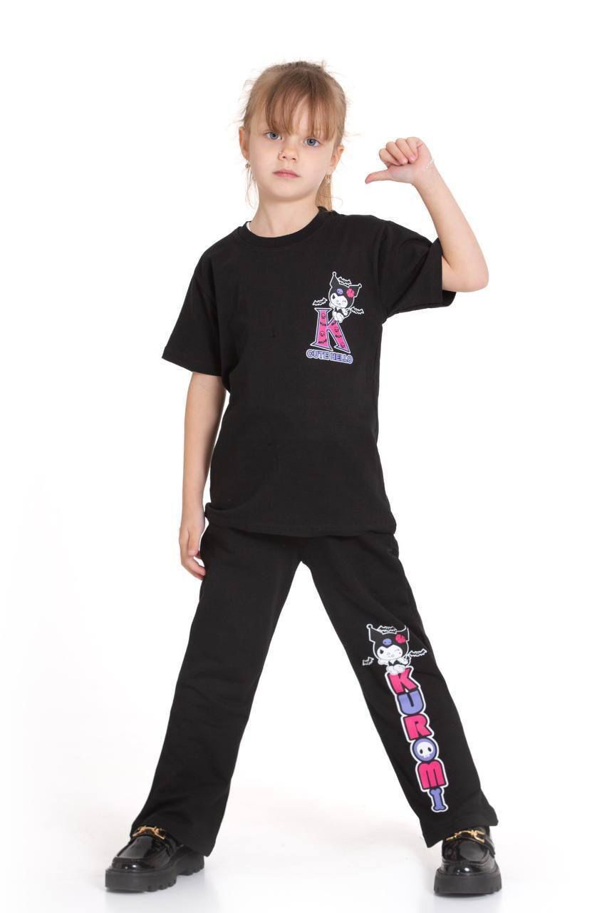 Kız Çocuk Kuromi Arka Baskılı İkili Uzun Takım Siyah(4-E)