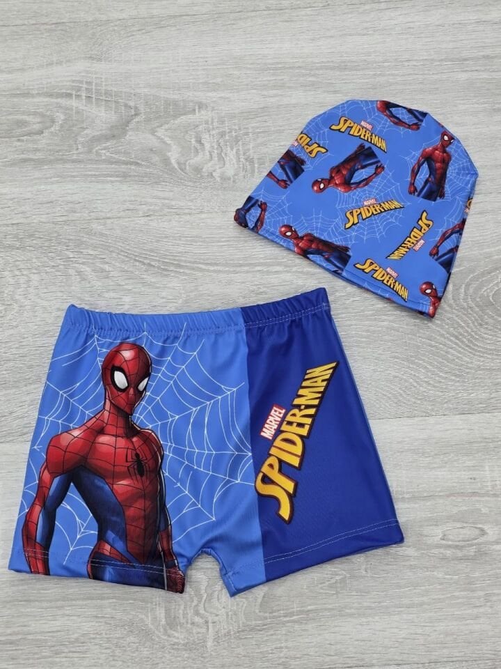 Erkek Çocuk Spiderman Boneli Şort Mayo Mavi