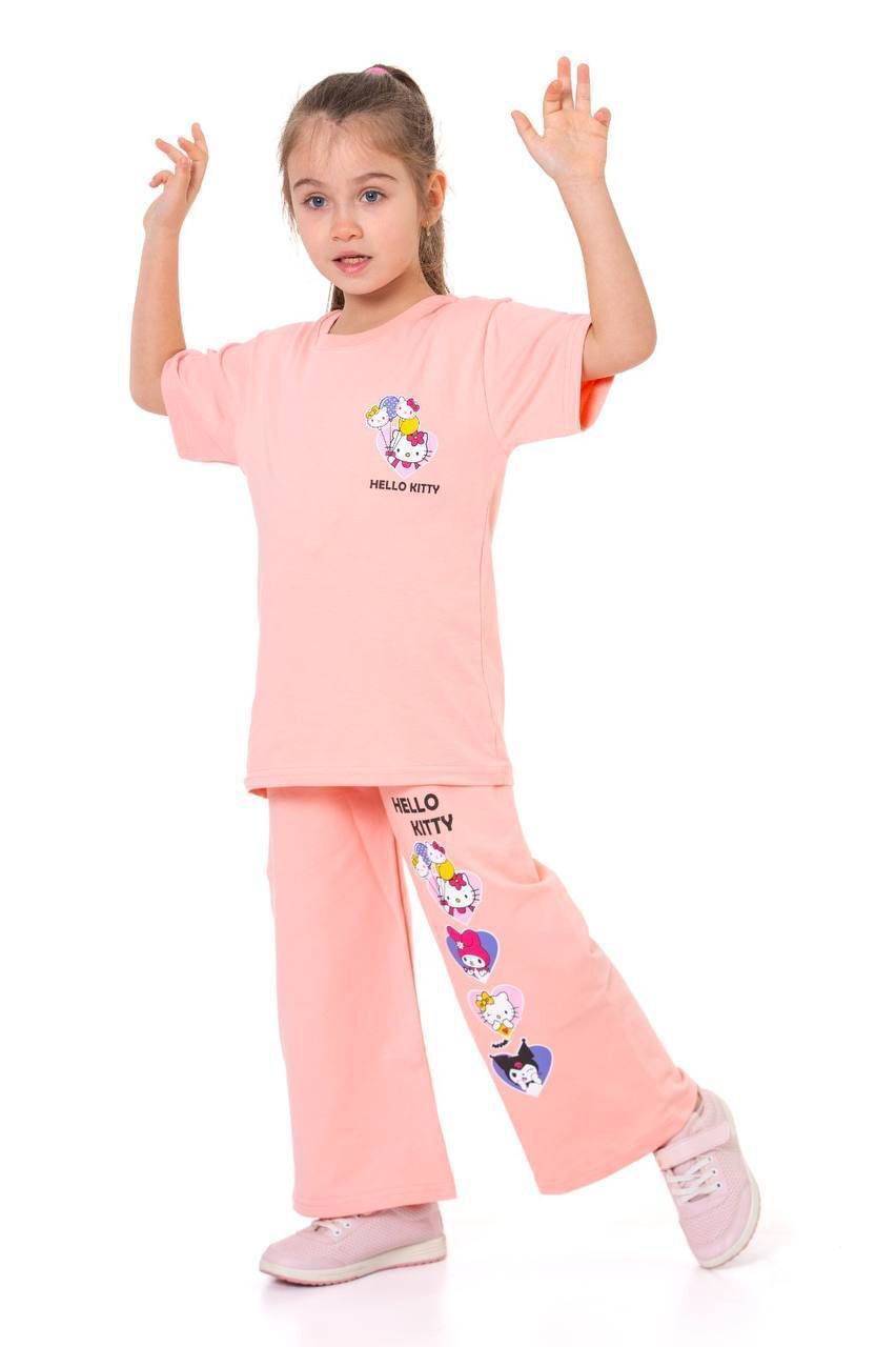 Kız Çocuk Hello Kity Uzun İkili Takım Somon( 4-F)