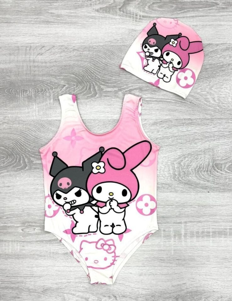 Kız Çocuk 2li Kuromi Boneli Mayo  (5-G)