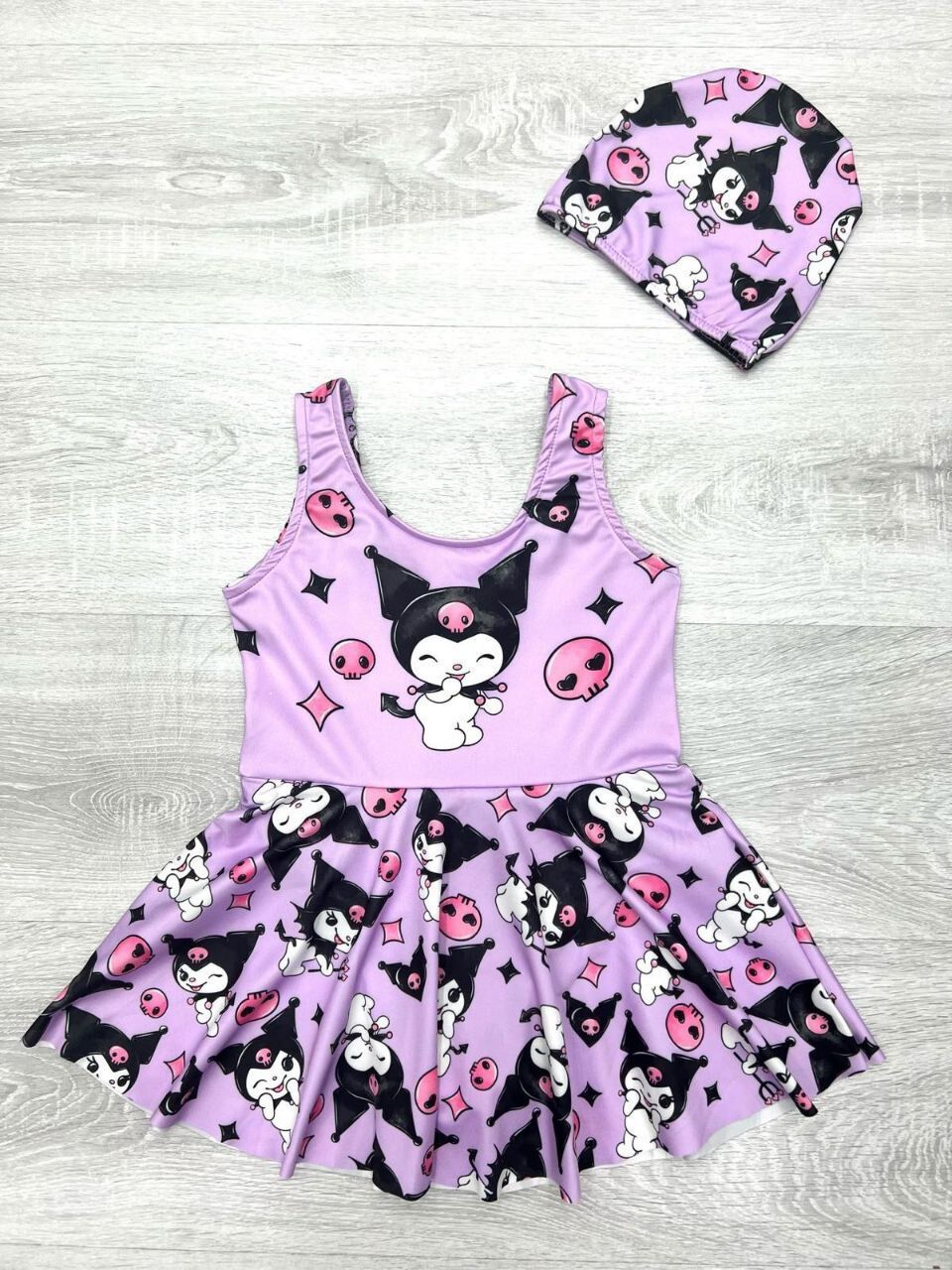 Kız Çocuk Etekli Kuromi Boneli Mayo  (5-G)