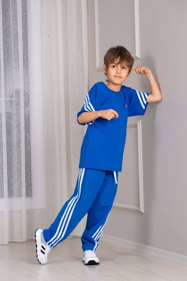 Erkek Çocuk Adidas Şeritli Uzun Takım Mavi (2-D)