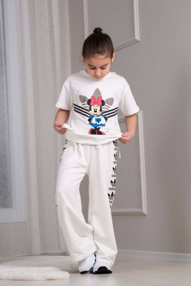 Kız Çocuk Mickey Baskılı Uzun Adidas Takım Beyaz (4-D)