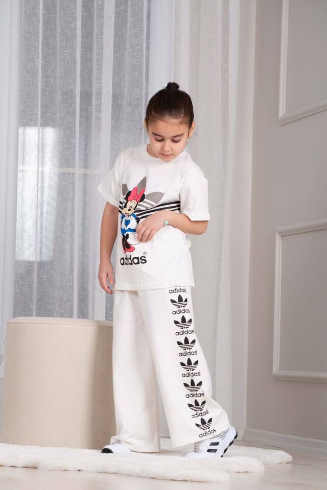 Kız Çocuk Mickey Baskılı Uzun  Takım Beyaz (4-D)