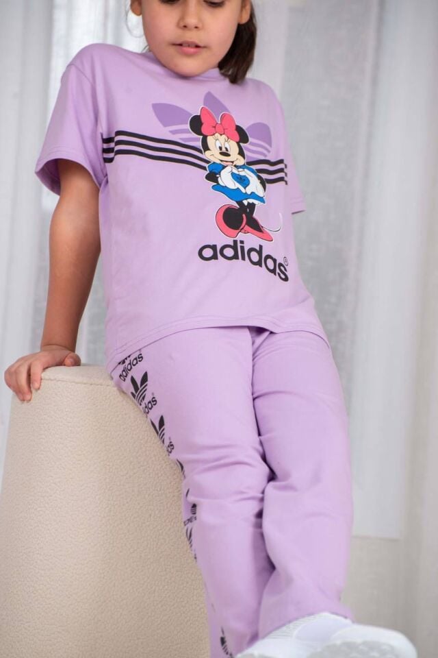 Kız Çocuk Mickey Baskılı Uzun  Takım Lila (4-D)