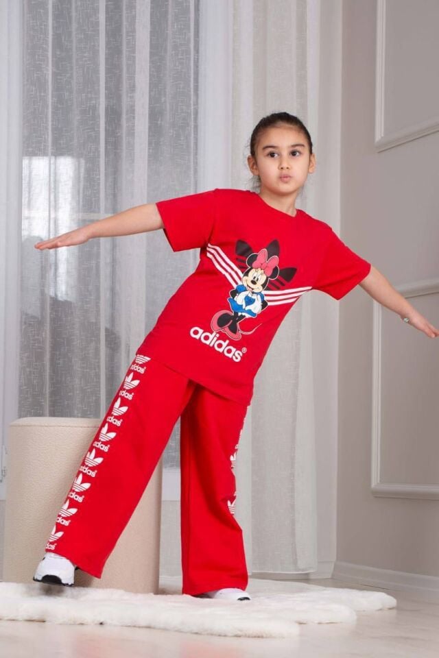 Kız Çocuk Mickey Baskılı Uzun Adidas Takım Kırmızı(4-D)