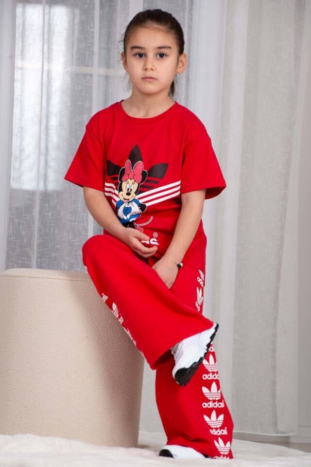 Kız Çocuk Mickey Baskılı Uzun Adidas Takım Kırmızı(4-D)