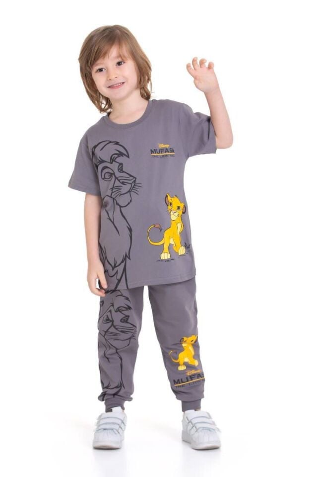 Erkek Çocuk Lion Kıng Gri İkili Uzun Takım (2-D)