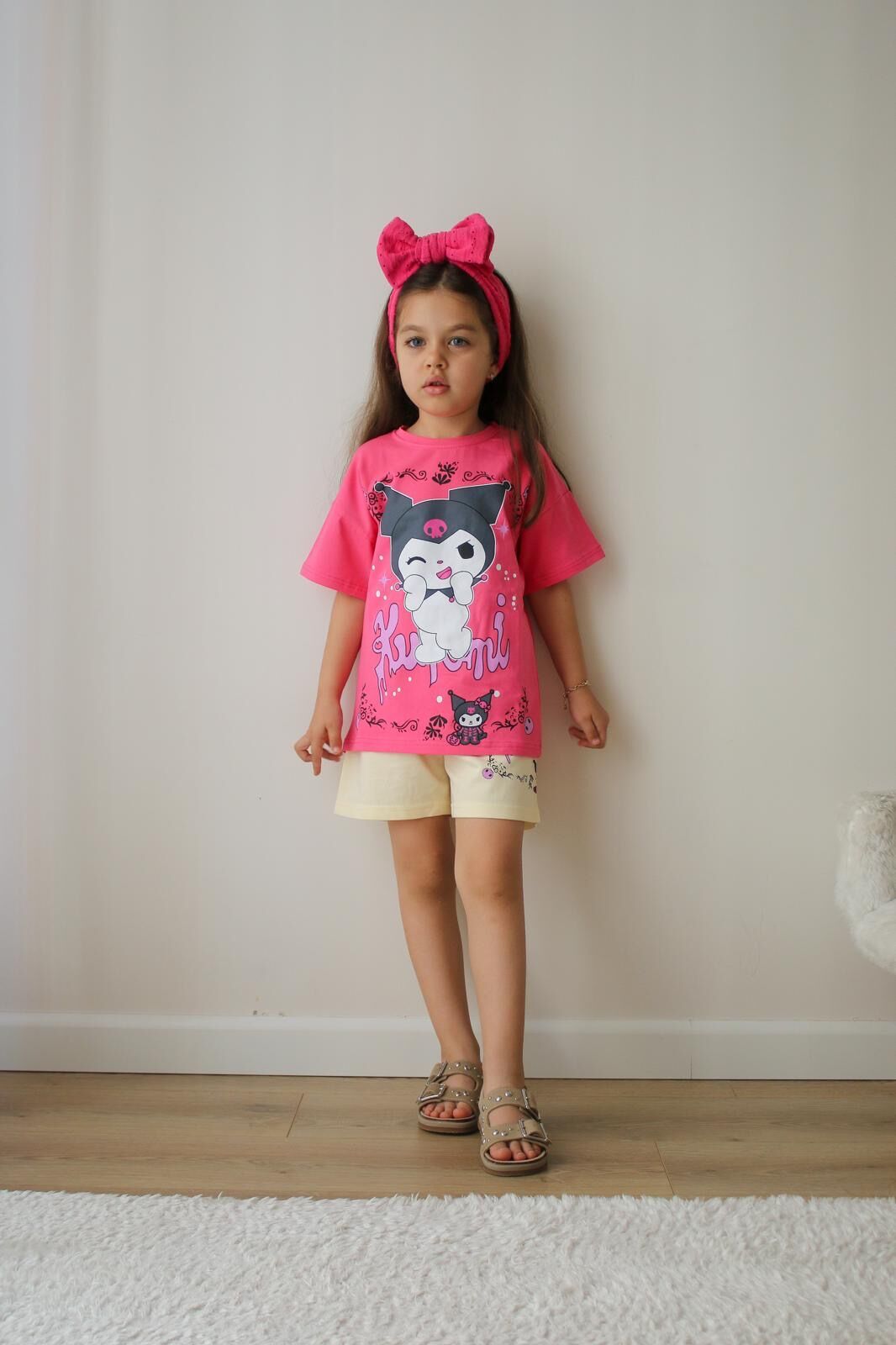 Kız Çocuk Kuromi Pembe Bej İkili Takım
