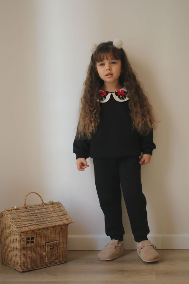 Siyah Yaka Dantel Minnie Mouse Takım