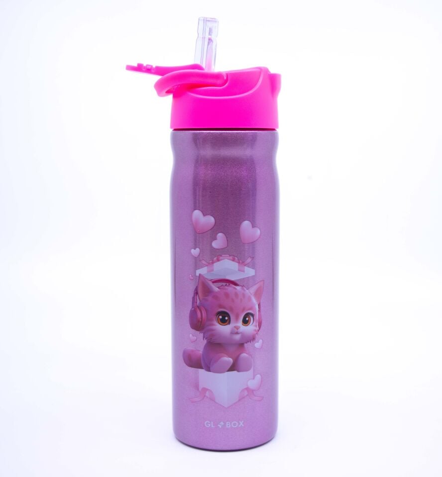 Pembe Kedi Desenli 304 Çelik Matara 500 ML (3. RAF)