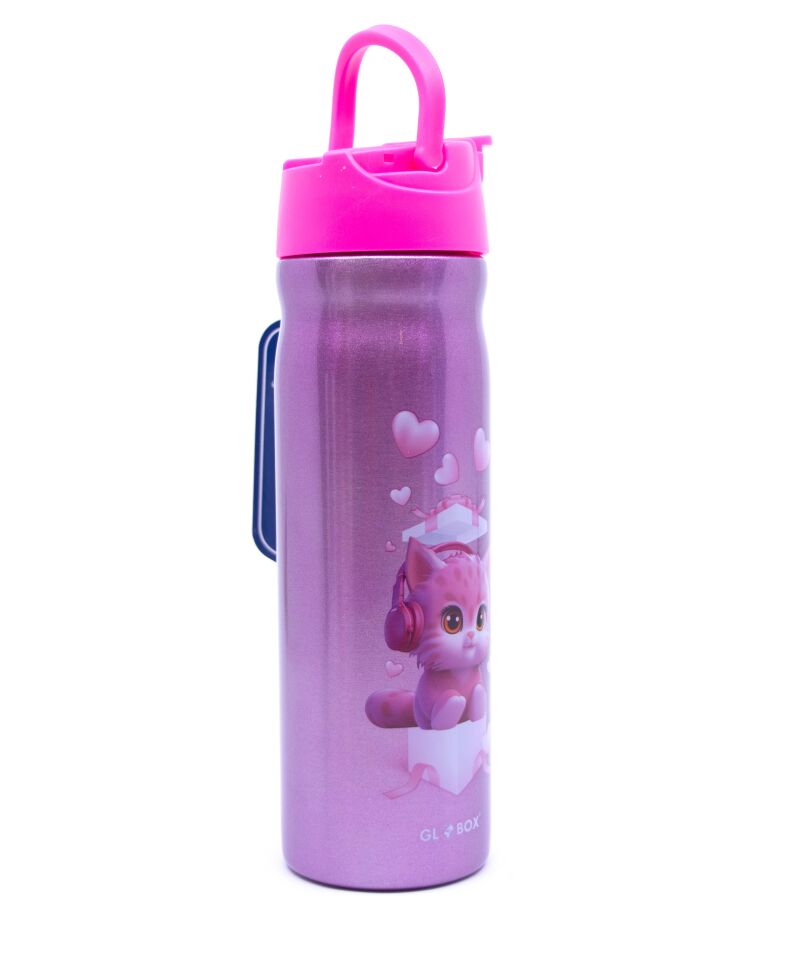 Pembe Kedi Desenli 304 Çelik Matara 500 ML (3. RAF)
