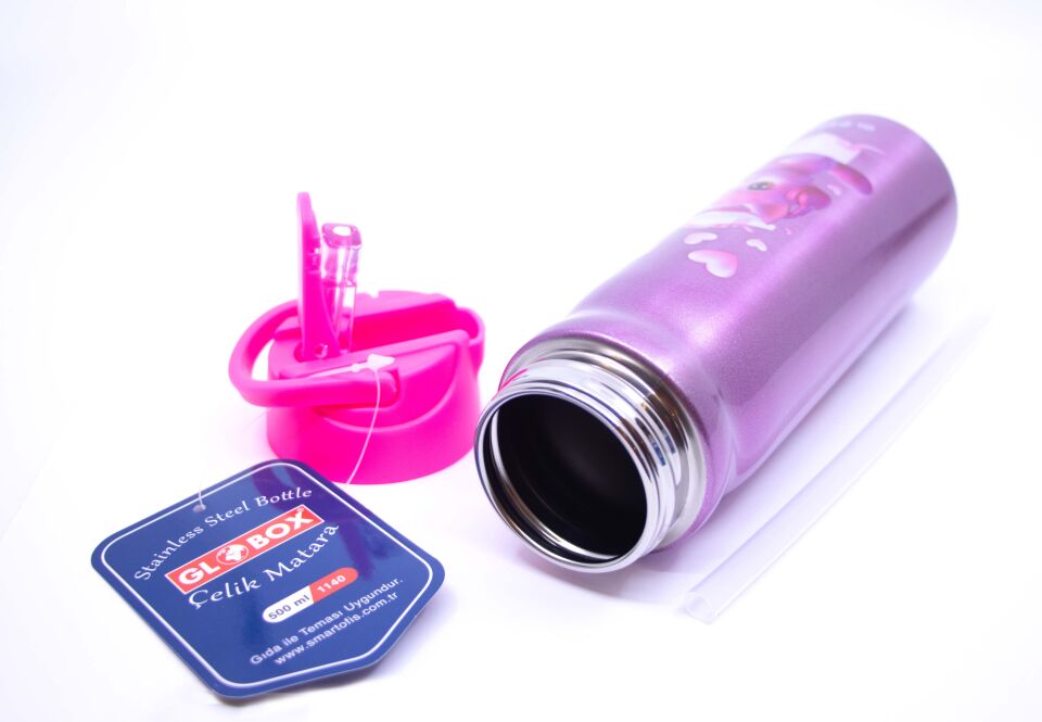 Pembe Kedi Desenli 304 Çelik Matara 500 ML (3. RAF)