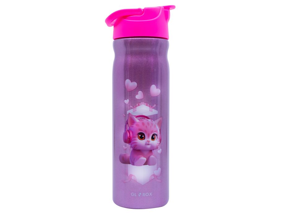 Pembe Kedi Desenli 304 Çelik Matara 500 ML (3. RAF)