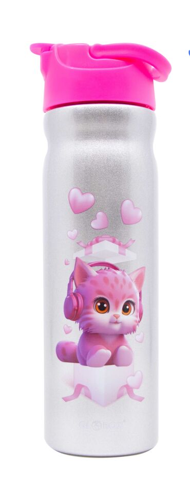 Pembe Kedi Desenli 304 Çelik Matara 500 ML (3. RAF)