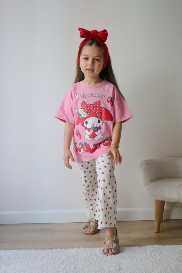 Kız Çocuk My Melody Alt Uzun Çilek Baskılı İkili Takım  (4-E) 3/4