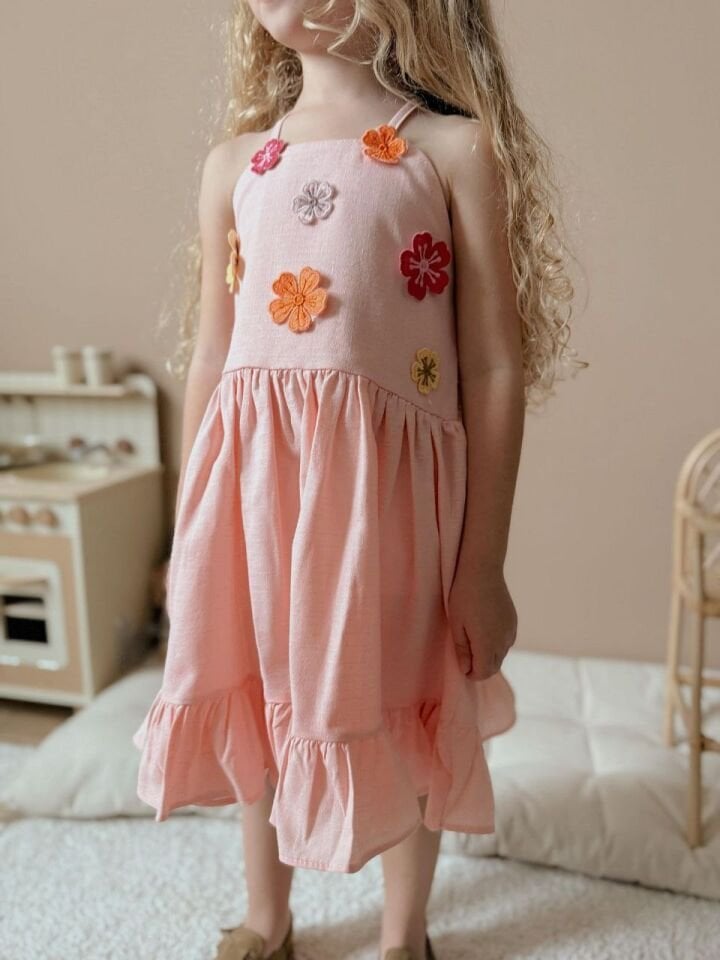 Kız Çocuk Papatya Pembe Askılı Elbise  (6-B) 9/10
