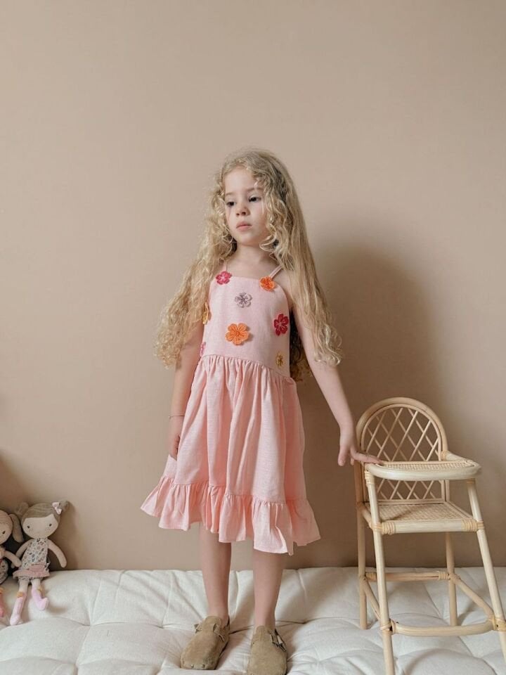 Kız Çocuk Papatya Pembe Askılı Elbise  (6-B) 9/10