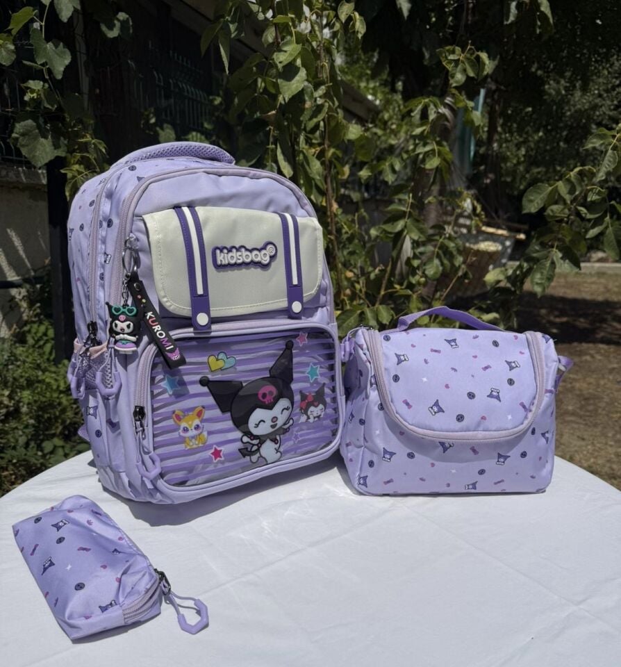 Kuromi Lila Çok Bölmeli Beslenmeli Okul Çantası(Kalemlik Hediyeli)