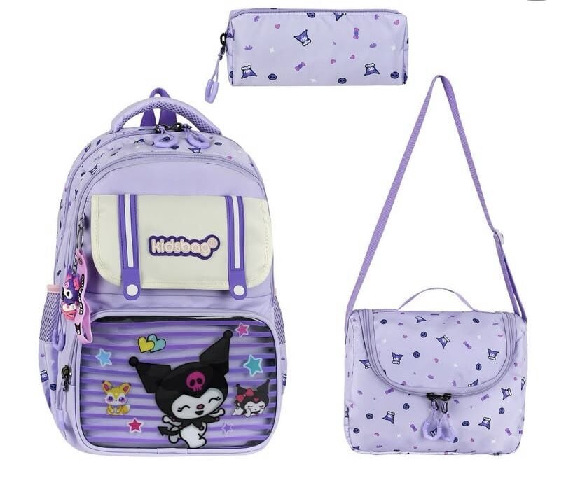 Kuromi Lila Çok Bölmeli Beslenmeli Okul Çantası(Kalemlik Hediyeli)