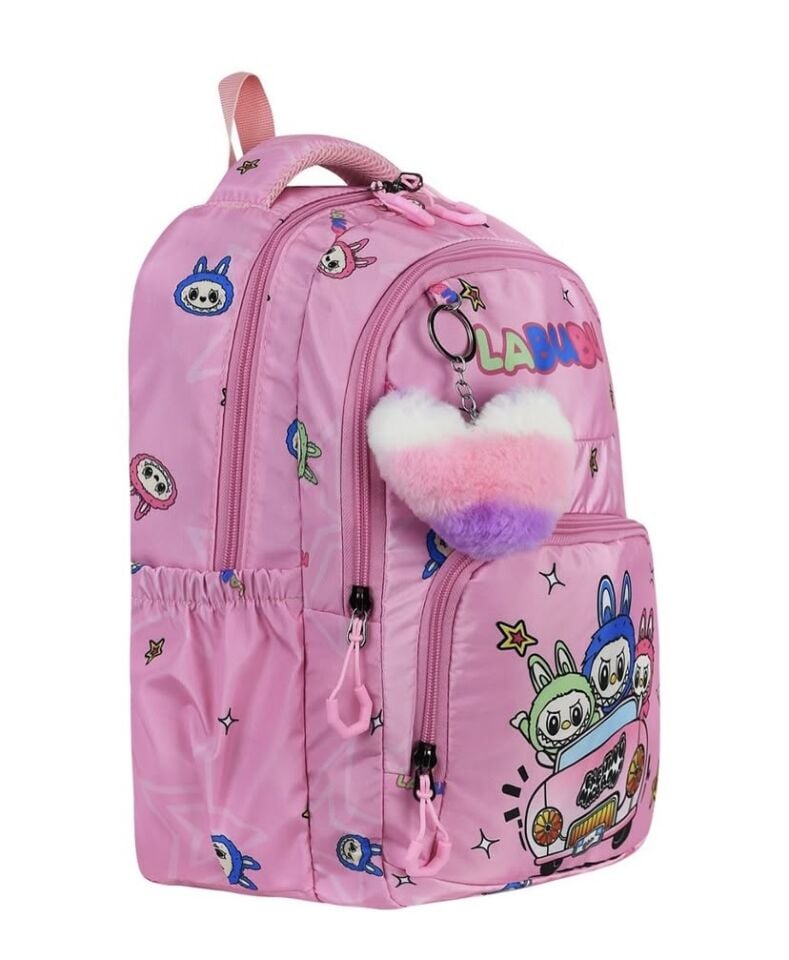 Labubu Pembe Çok Bölmeli Beslenmeli Çanta Takım(Kalemlik Hediyeli)