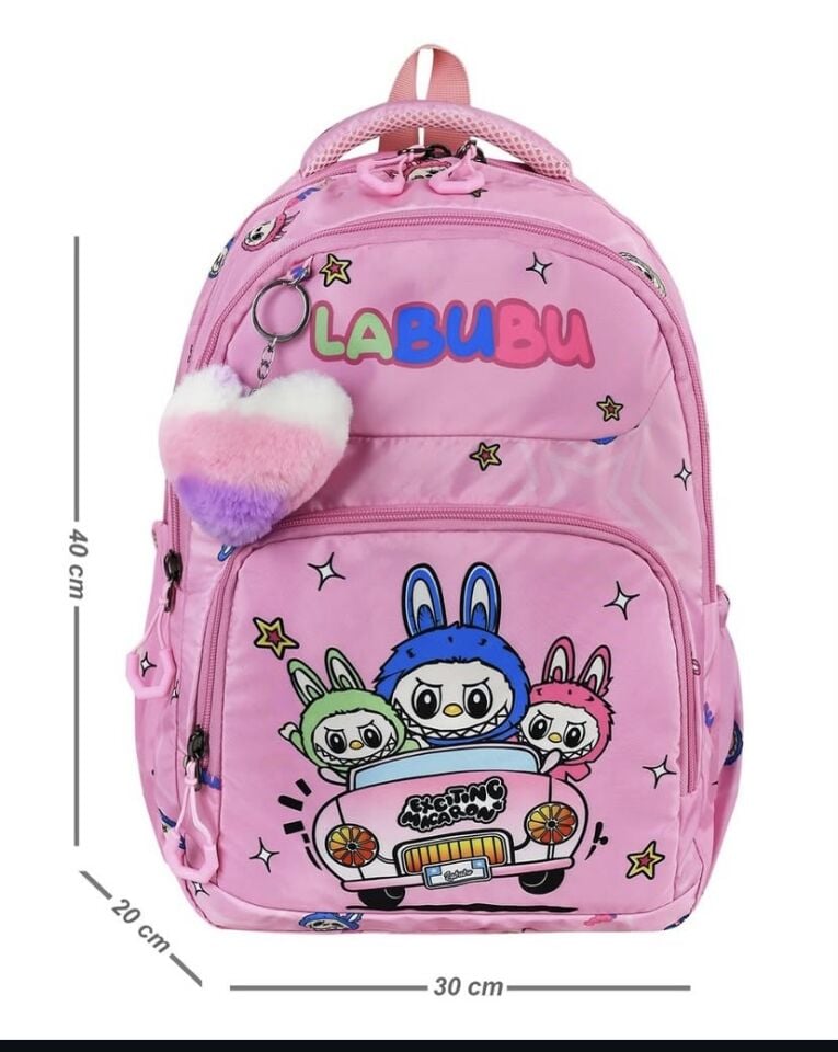 Labubu Pembe Çok Bölmeli Beslenmeli Çanta Takım(Kalemlik Hediyeli)