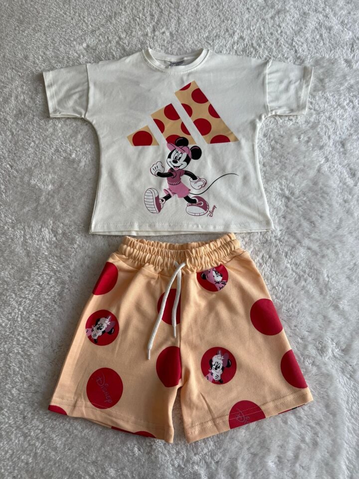 Kız Çocuk Minnie 3 Çizgi Baskılı İkili Takım  (5-F)