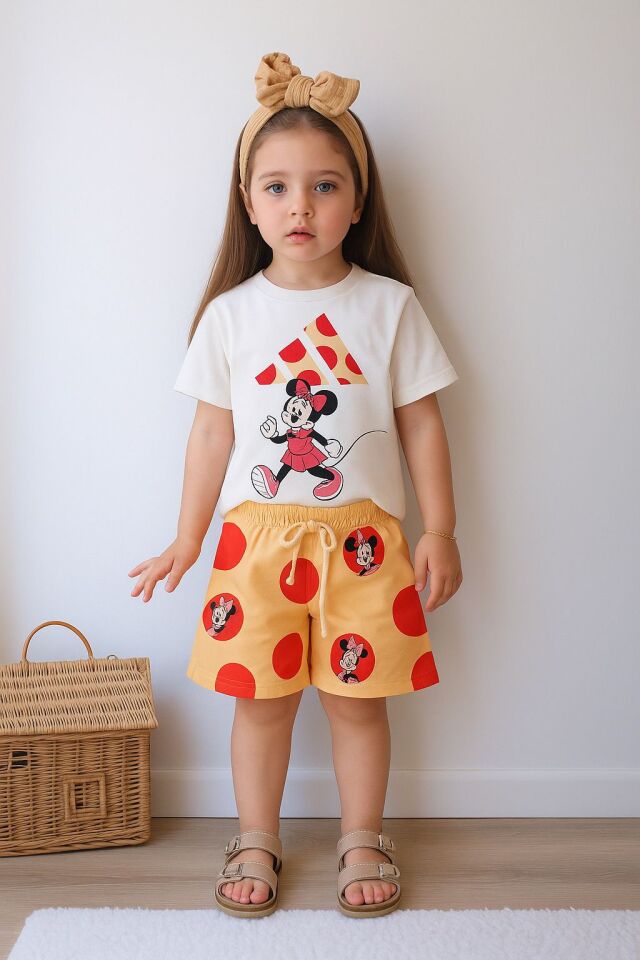 Kız Çocuk Minnie 3 Çizgi Baskılı İkili Takım  (5-F)