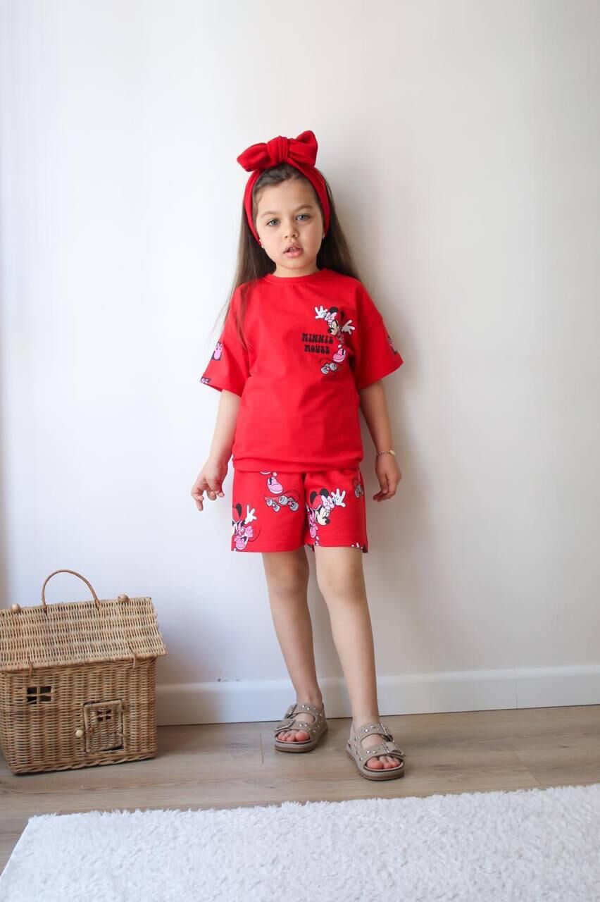 Kız Çocuk Minnie Baskılı Kırmızı İkili Takım