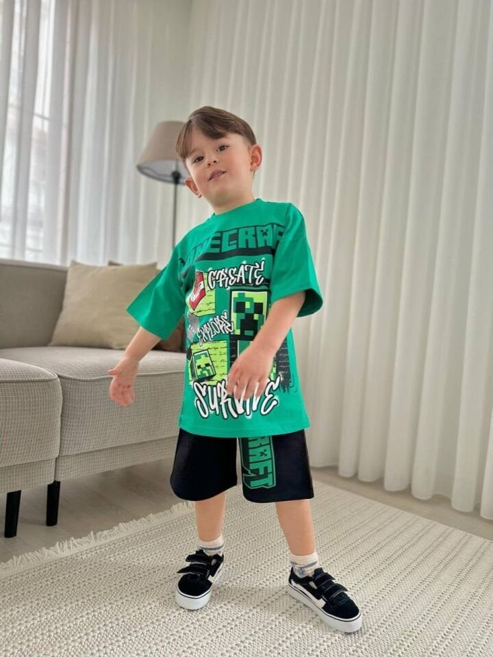 Erkek Çocuk Mine Craft Yeşil İkili Takım