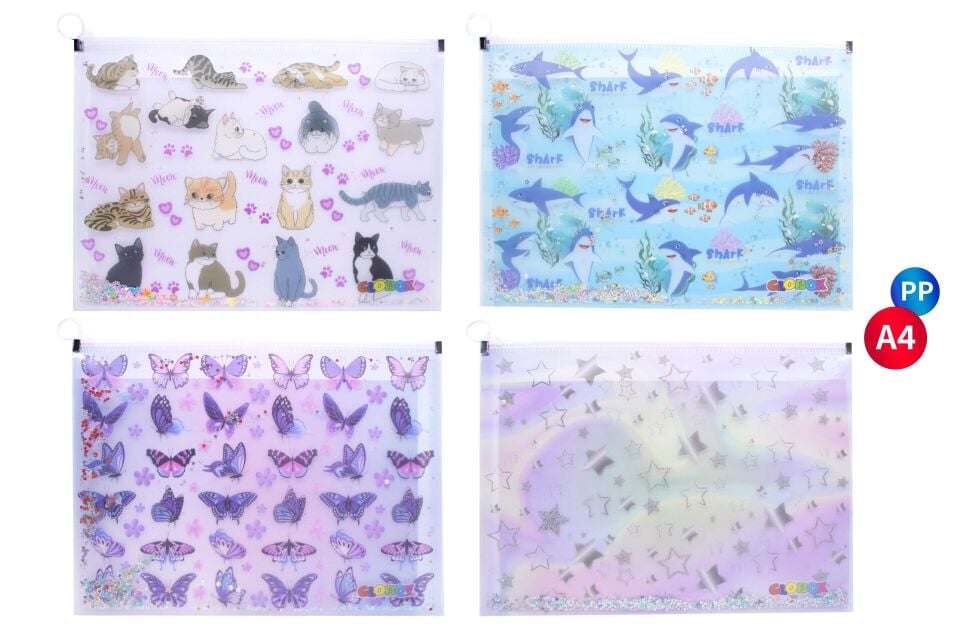 A4 Fermuarlı Pullu Simli Dosya Kedi Desen