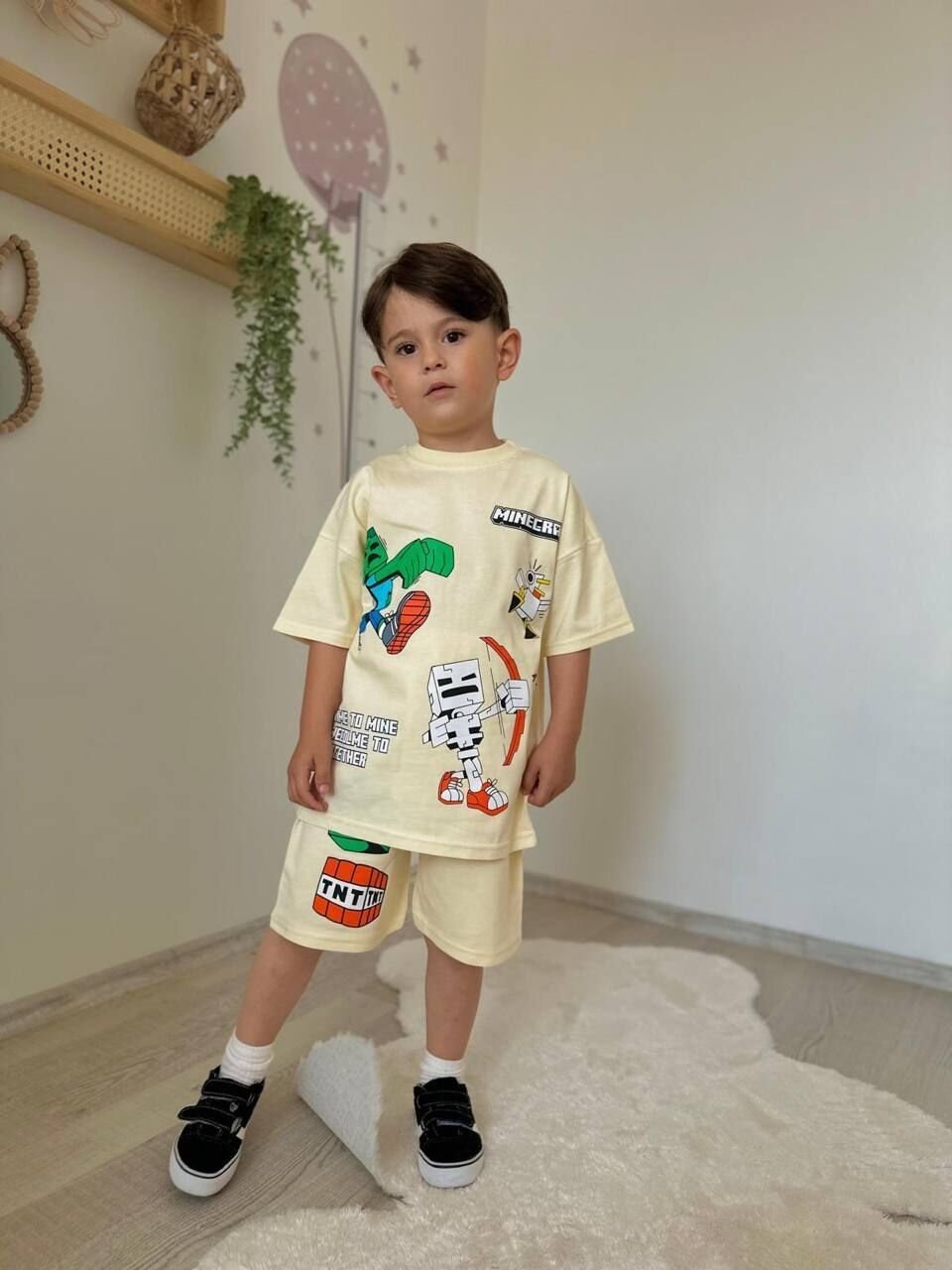 Erkek Çocuk Mine Craft Bej İkili Takım
