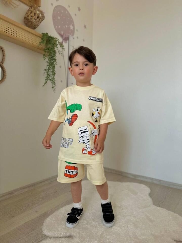 Erkek Çocuk Mine Craft Bej İkili Takım